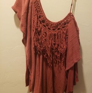 Free People One Sleeve Orange Frill Top
